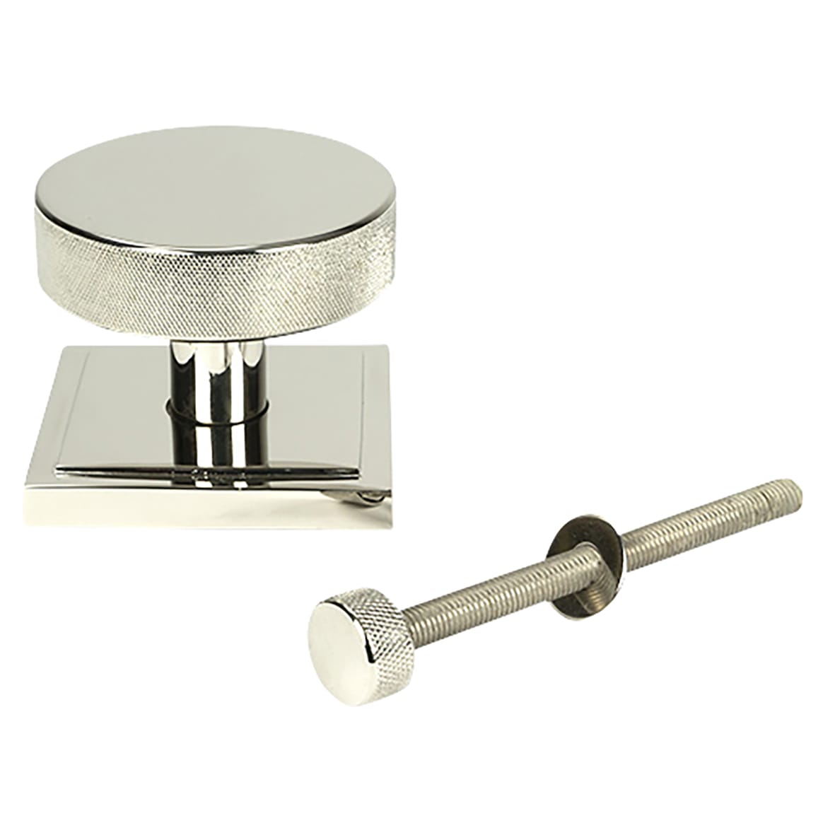 Brompton Polished Nickel Round Knurled Centre Door Knob on Square Rose - 90 x 90mm Rose - view 2