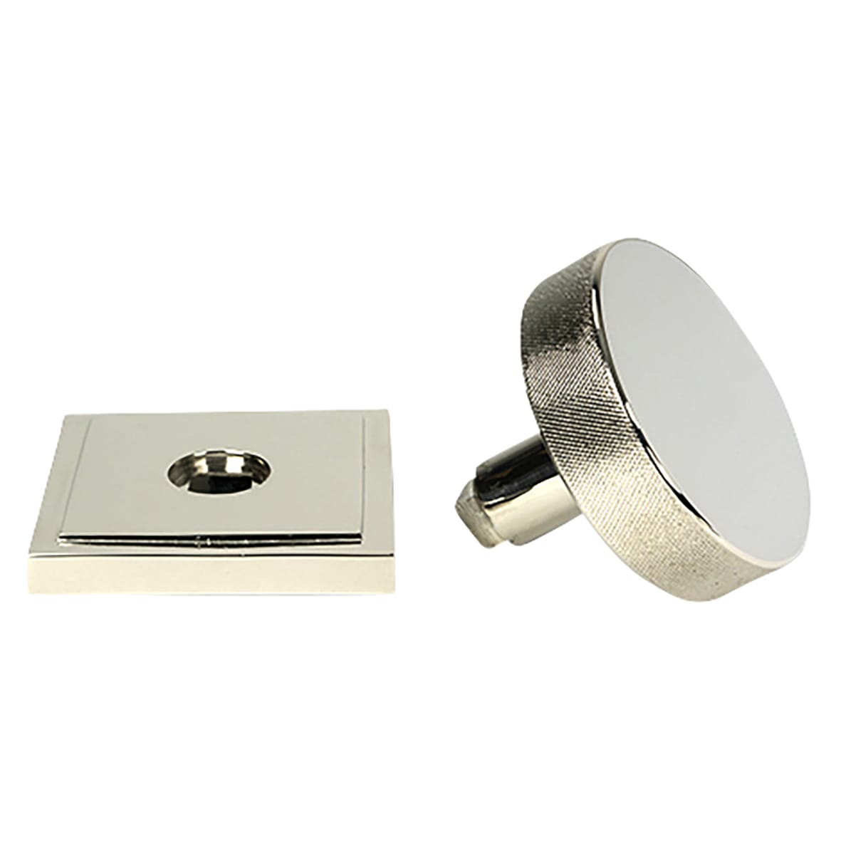 Brompton Polished Nickel Round Knurled Centre Door Knob on Square Rose - 90 x 90mm Rose - view 3