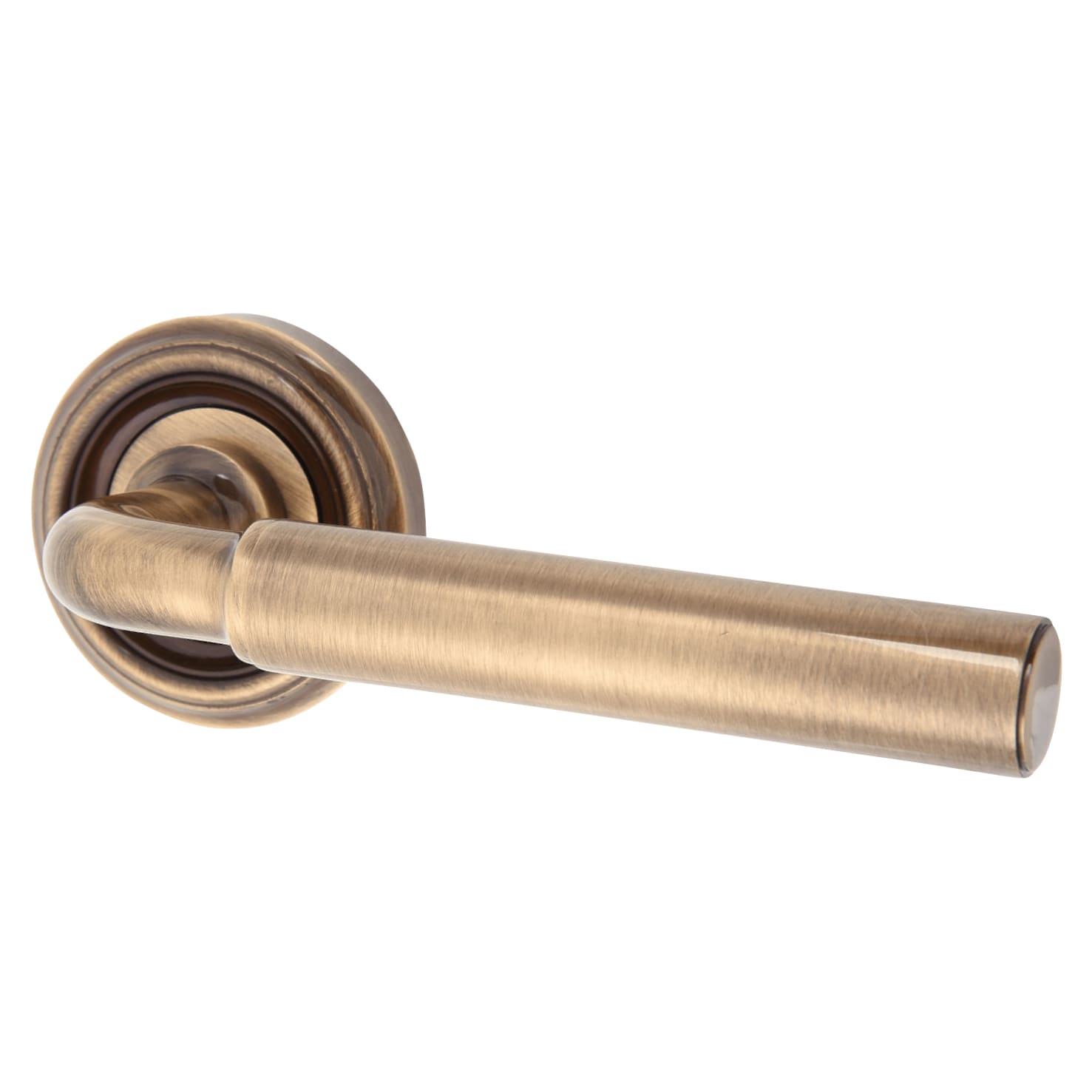 Antique Brass Door Handles on Round Rose - Parisian Elise Range - view 2