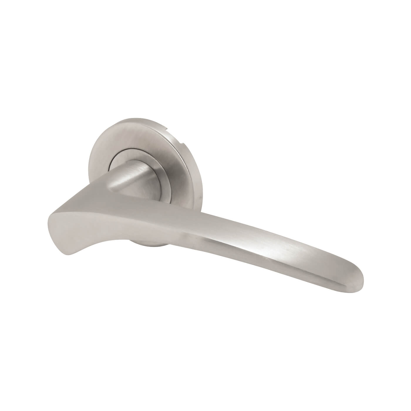 Satin Stainless Steel Door Handles on Round Rose - Swept 1 Range - view 2