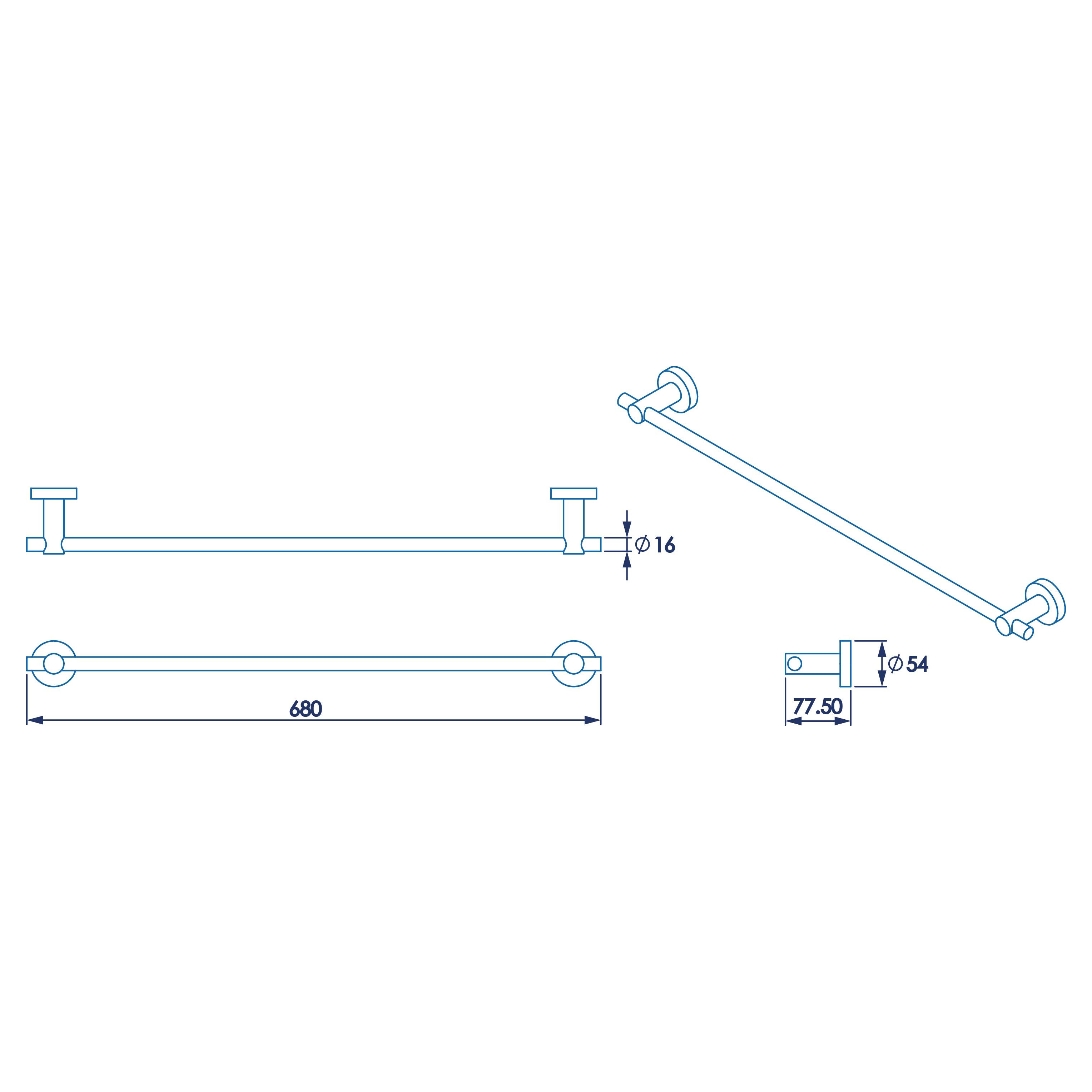 Epsom Flexi-Fix Round Towel Rail - 670 x 77.5 x 54mm - Polished Chrome - view 7