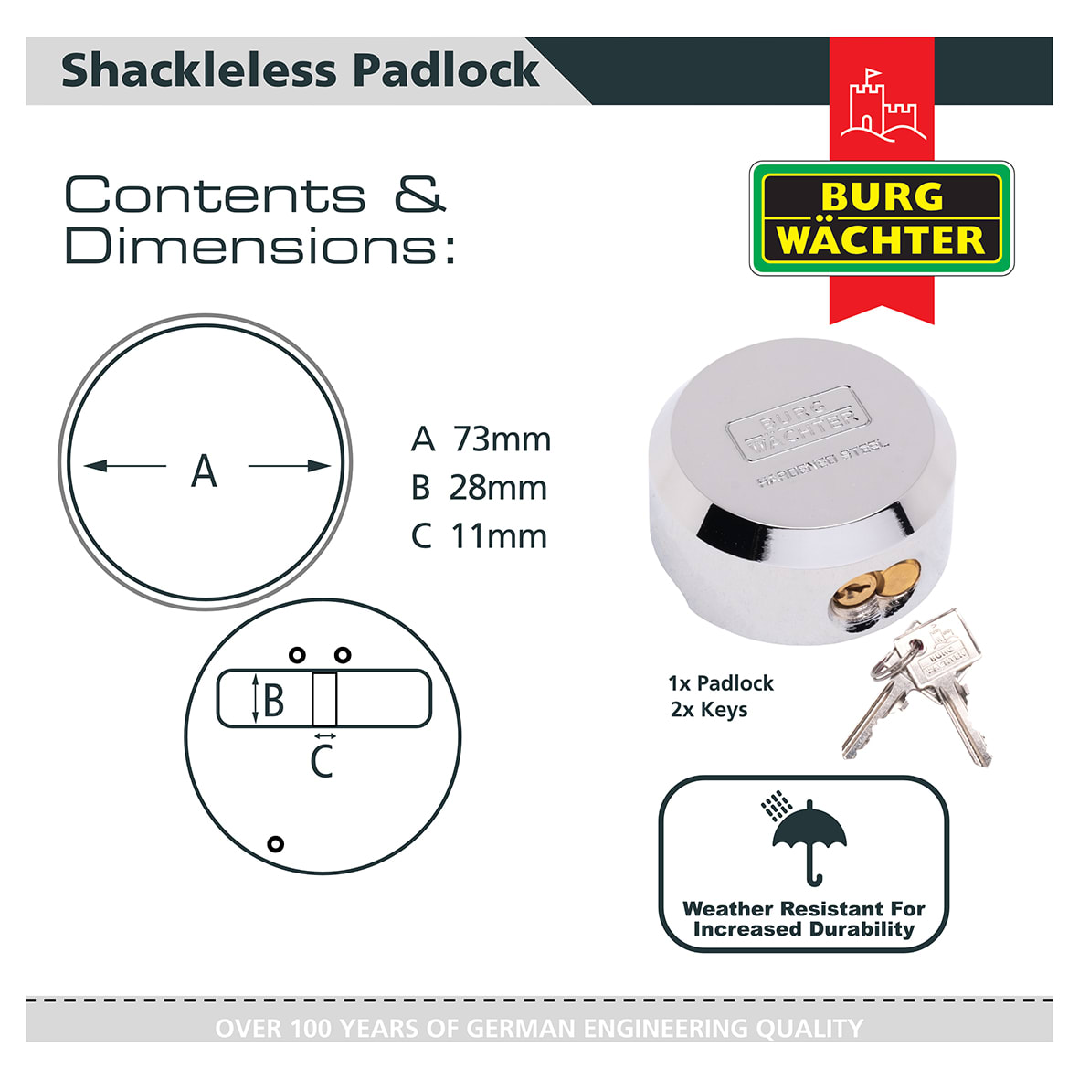Heavy Duty Hardened Steel Van Replacement Shackleless Puck/Padlock - 73mm Diameter - view 4