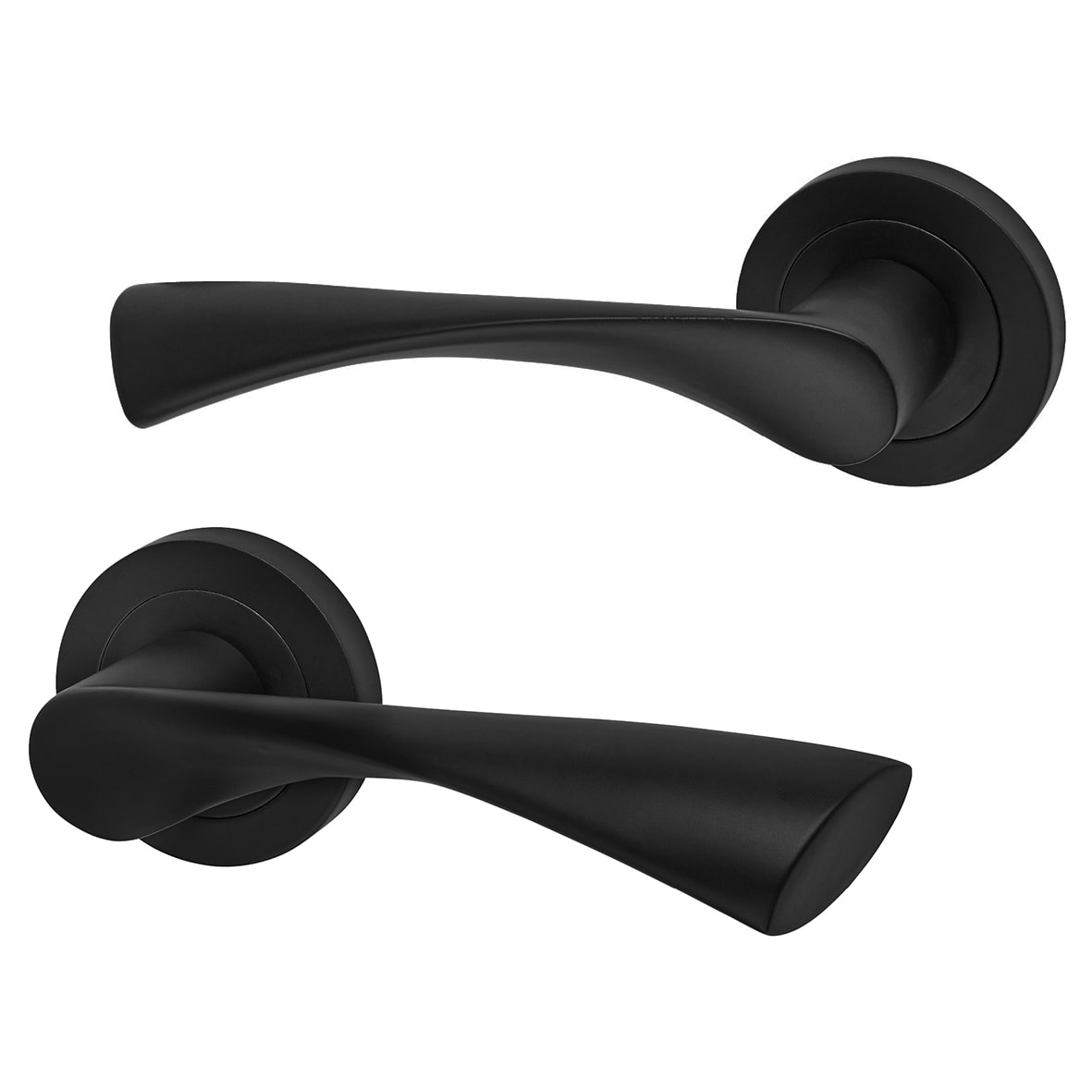 Matt Black Bathroom Lock Door Handles on Rose Pack - Knightsbridge Range - view 2