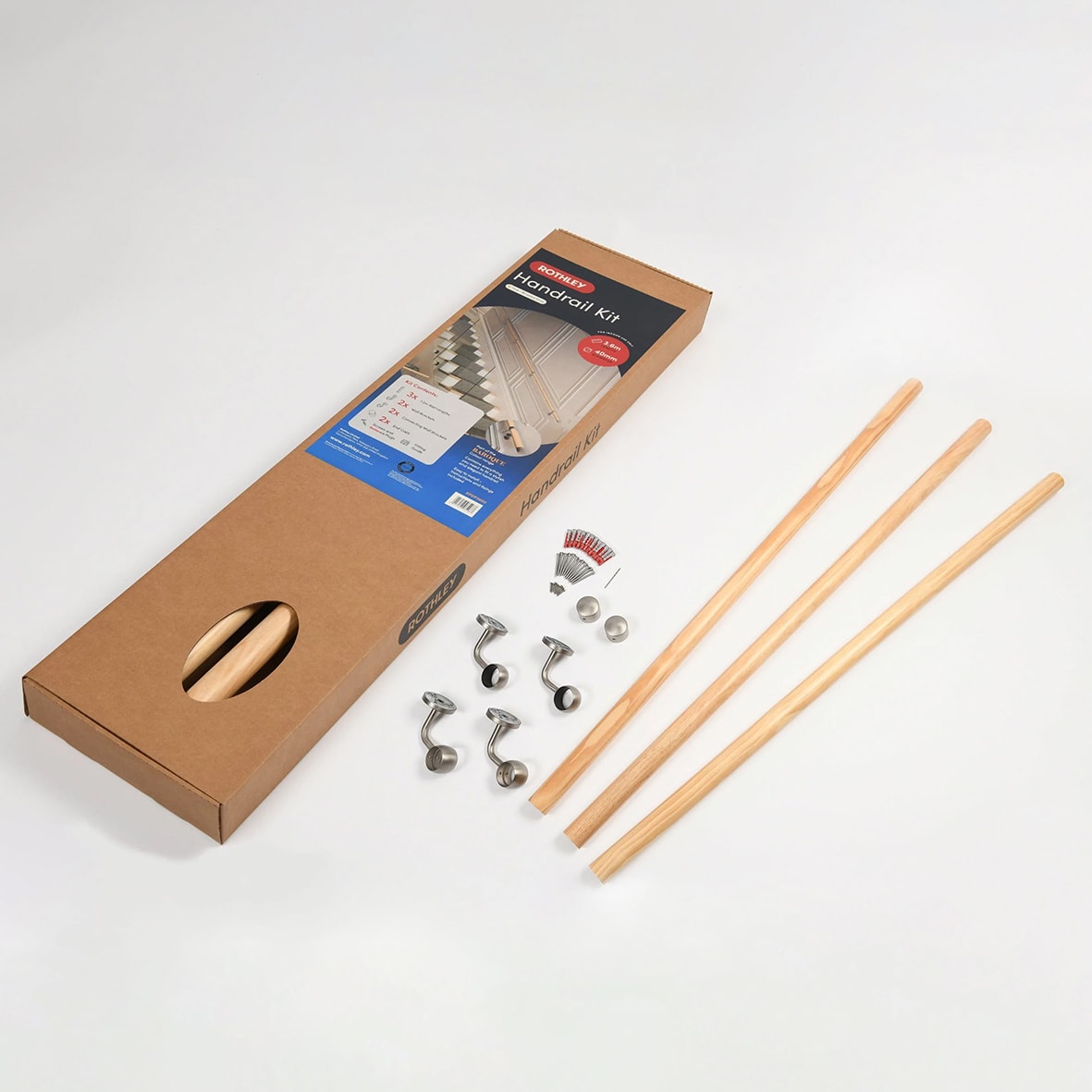 40mm Wooden Handrail Banister Staircase Rail Support Kit - 3600mm Length - Pine Wood - view 2