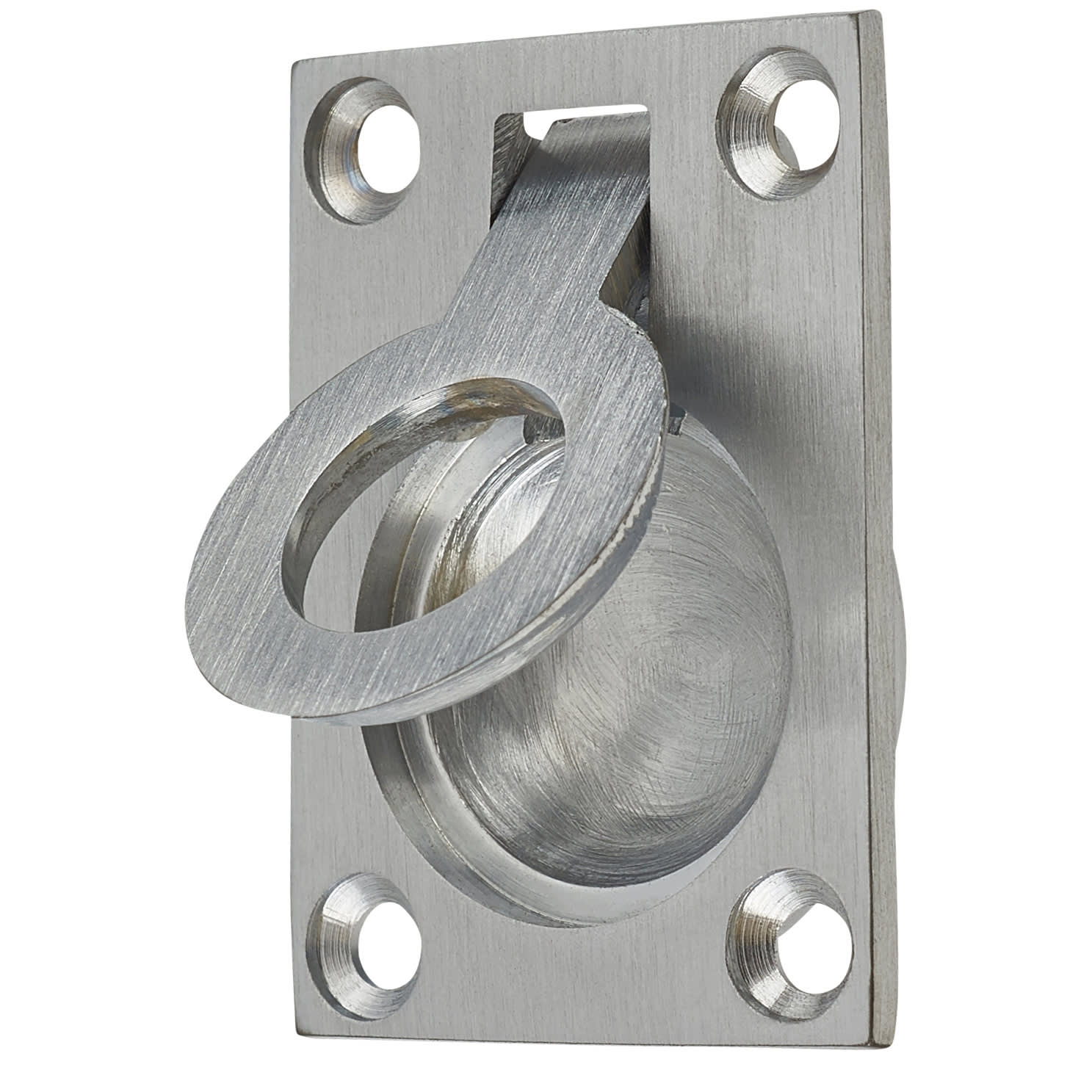 Rectangular Flush Ring Cabinet Pull Handle - 38 x 27mm - Satin Chrome - view 3