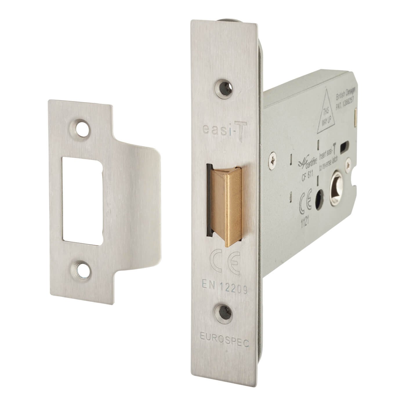 Heavy Duty Bolt Through Flat Latch - 107mm Case - 82mm Backset - Satin Stainless Steel - view 2