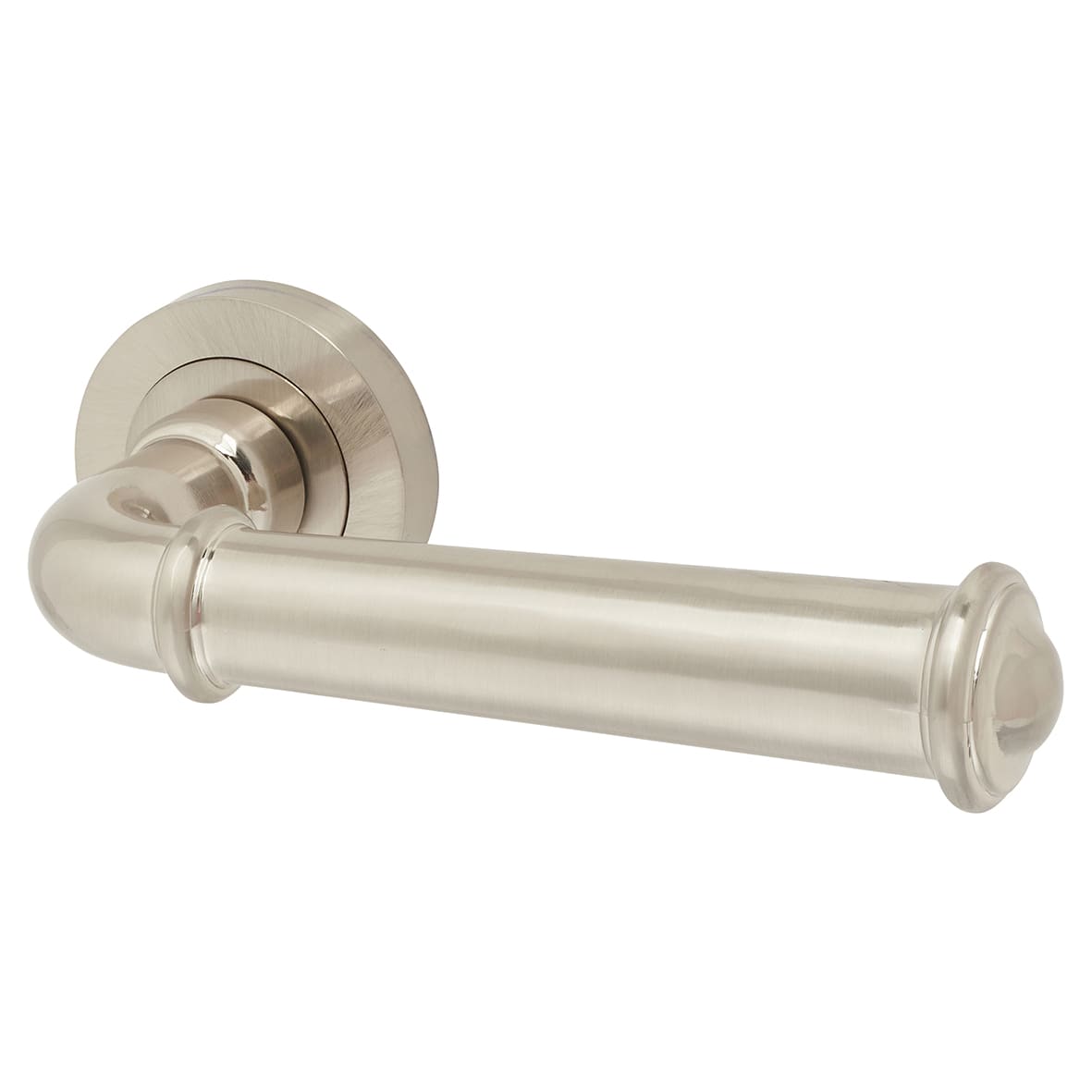 Satin Nickel Fire Rated Door Handles on Round Rose - Classic Range - view 3