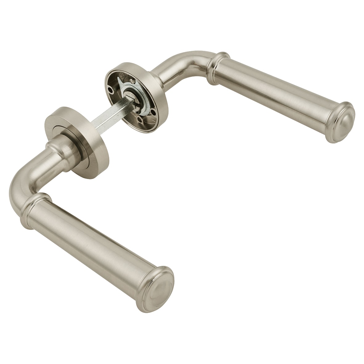 Satin Nickel Fire Rated Door Handles on Round Rose - Classic Range - view 5