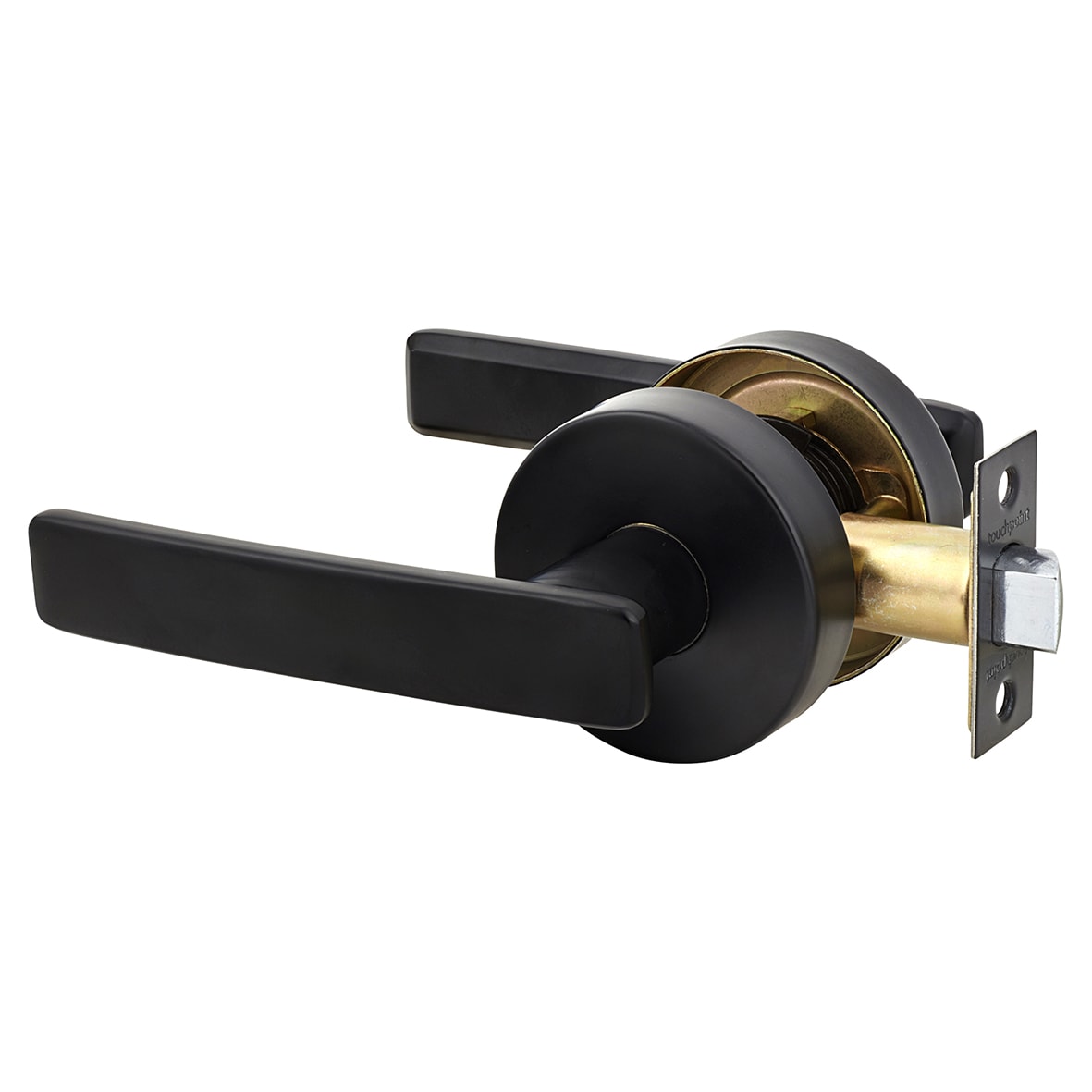 Matt Black Straight Hotel Passage Door Handles on Round Rose Set - view 2
