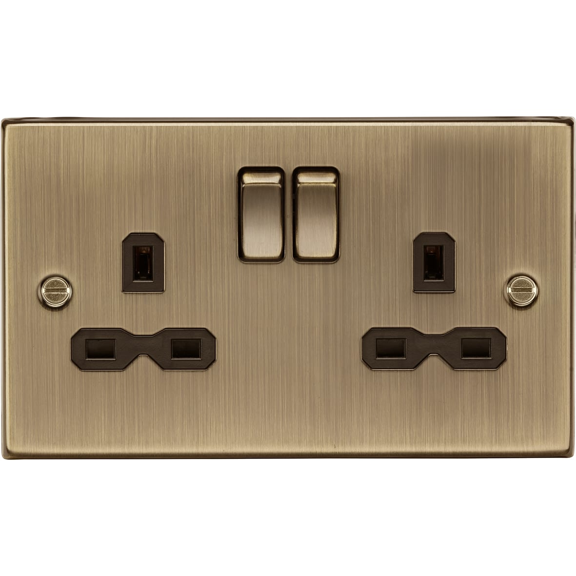 13A 2 Gang Switched Double Pole Socket - Antique Brass with Black Insert - view 4