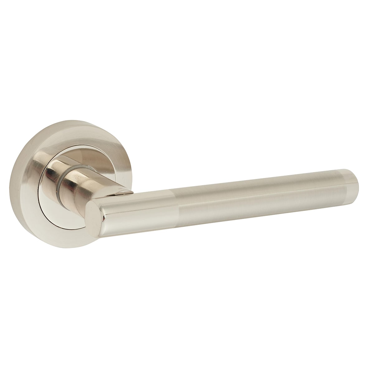 Polished/Satin Nickel Door Handles on Round Rose - Ella Range - view 2