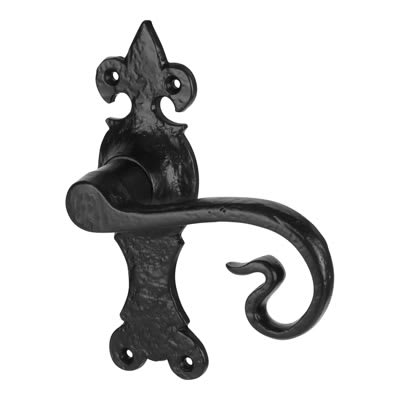 Antique Black Iron Curly Tail Latch Door Handles - Devon Range - 170 x 52mm - view 2