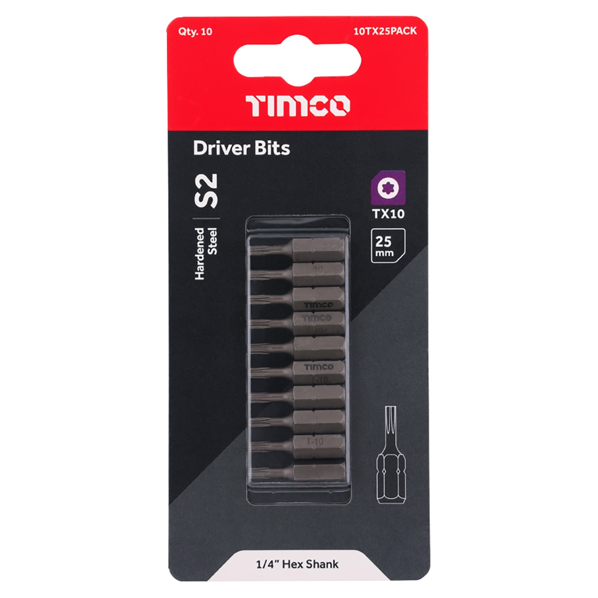 Steel Driver Bits - Torx - T10 - 25mm Length - Pack of 10 - view 3