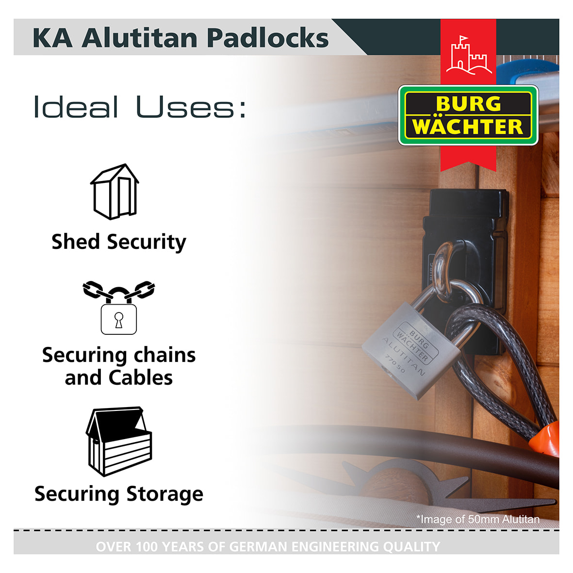 Long Shackle Alutitan Padlock - 40mm Body - 22 x 65mm Shackle - Keyed Alike - Pack of 5 - view 3