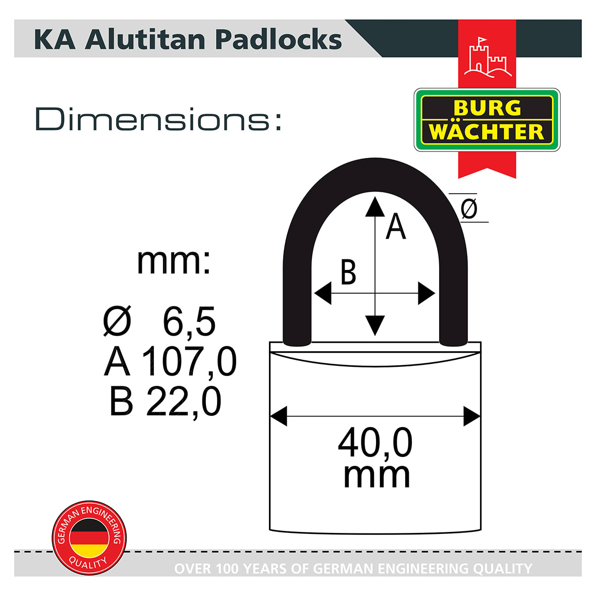 Long Shackle Alutitan Padlock - 40mm Body - 22 x 65mm Shackle - Keyed Alike - Pack of 5 - view 4