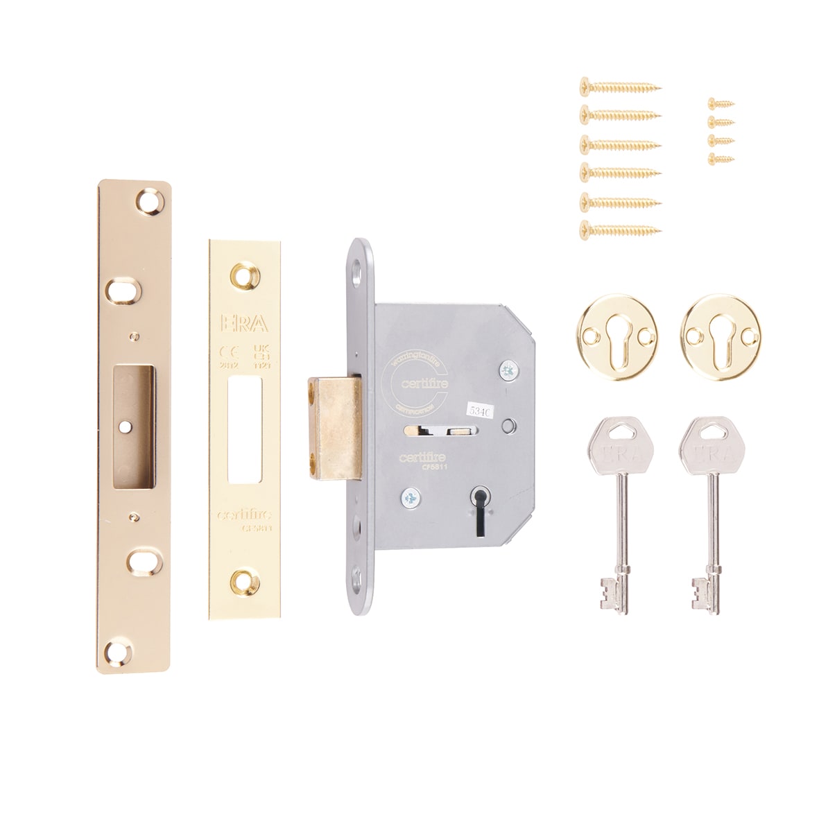 Viscount 5 Lever Deadlock - 64mm Case - 44mm Backset - Polished Brass - view 3