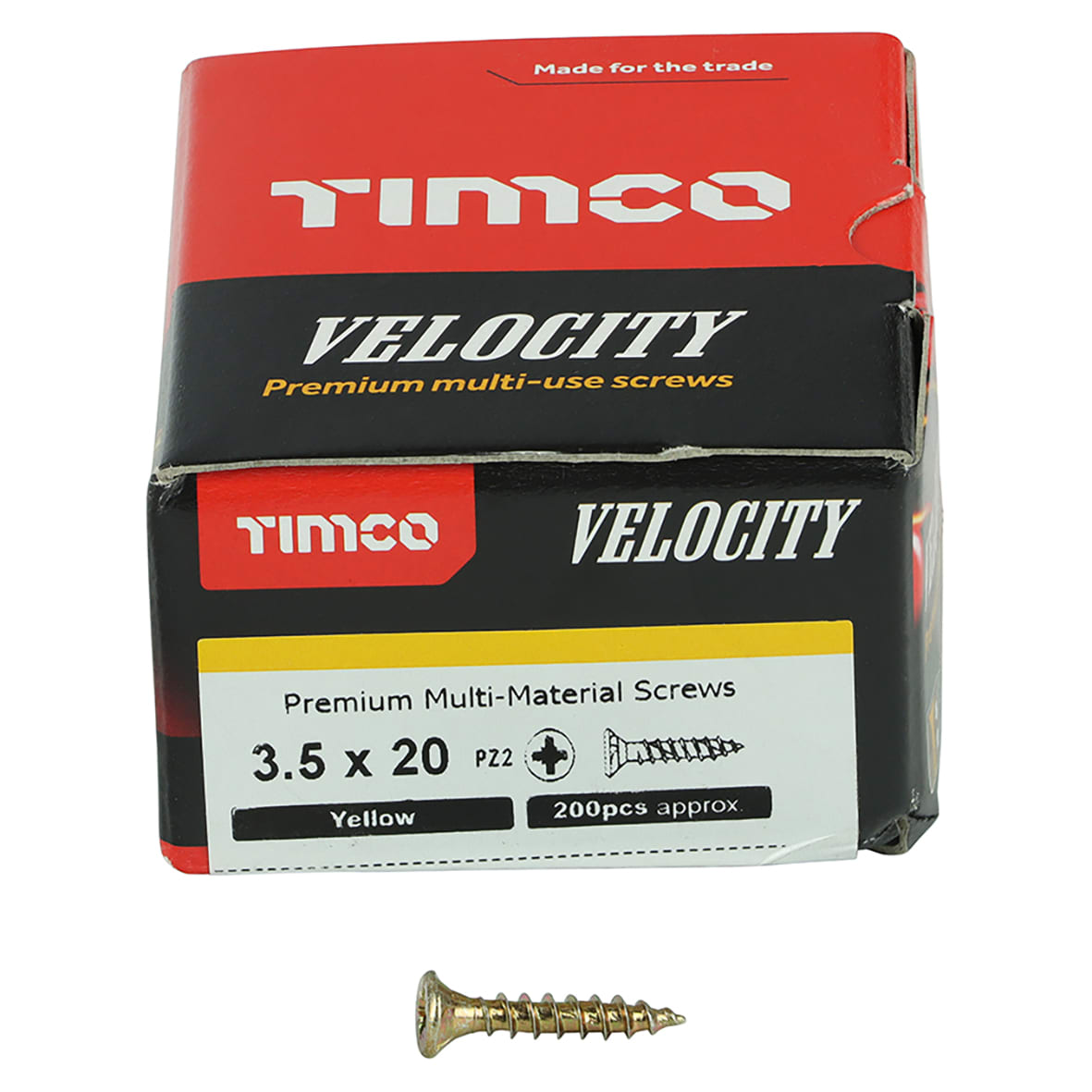 Velocity Pozi Countersunk Wood Screws - 3.5 x 20mm - Yellow Zinc - Pack of 200 - view 2