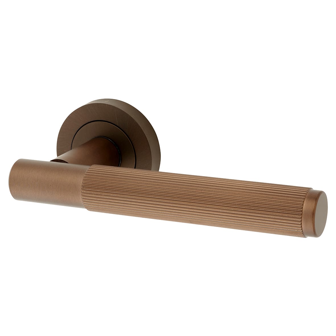 Dark Bronze Fire Rated Lines Door Handles on Rose - Venice Range - view 3