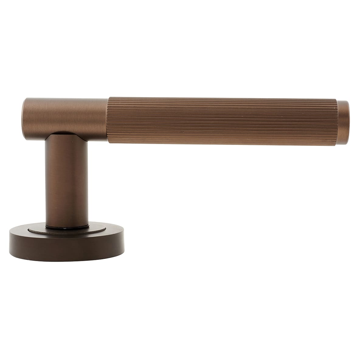 Dark Bronze Fire Rated Lines Door Handles on Rose - Venice Range - view 4