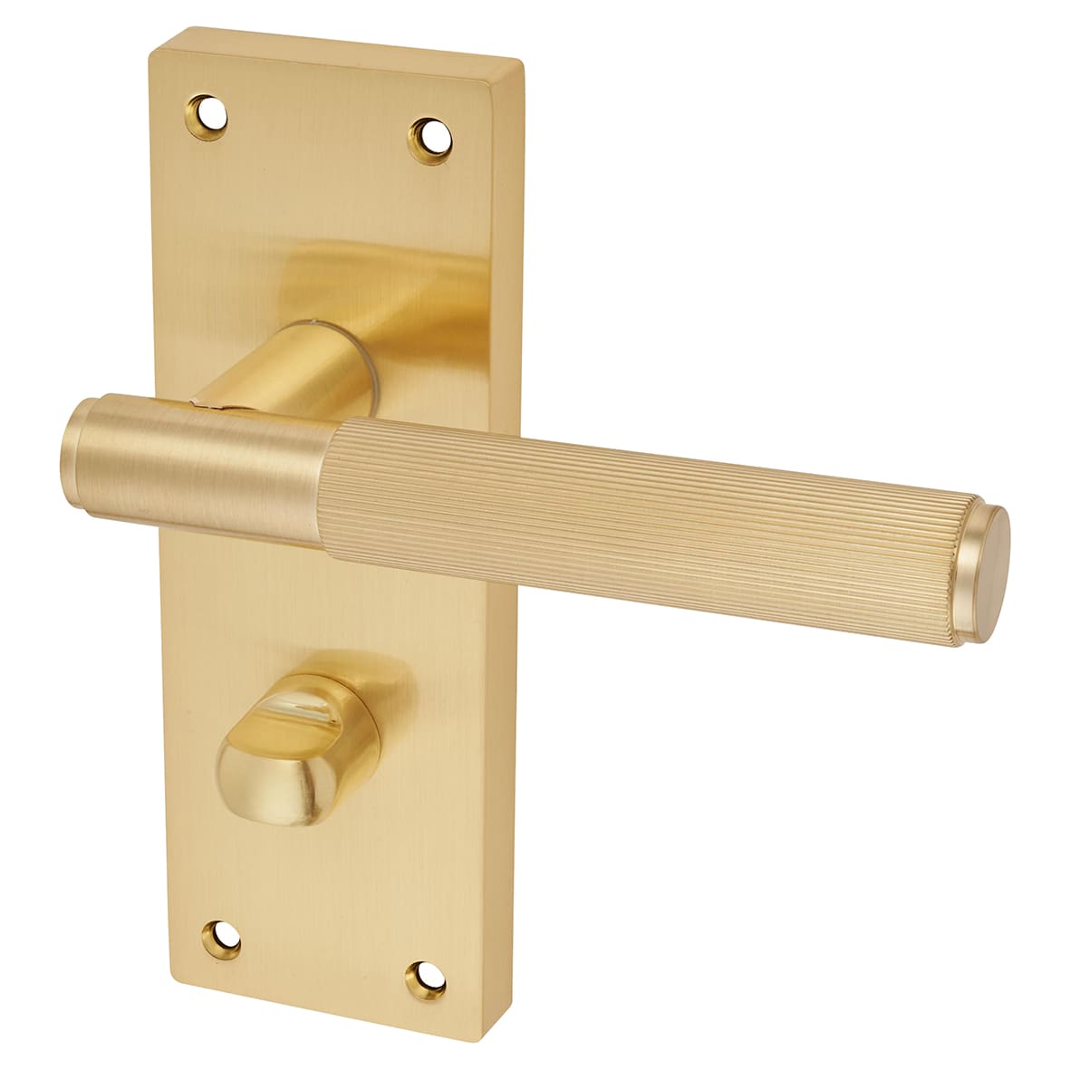 Satin Brass Lines Bathroom Door Handles - Nova Range - 155 x 55mm - view 3