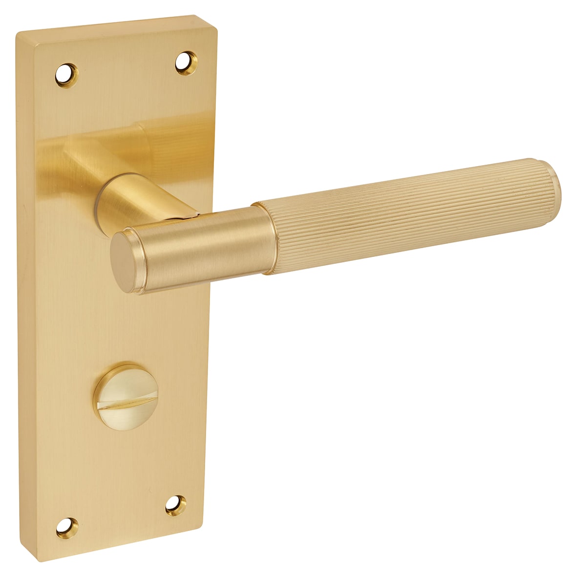 Satin Brass Lines Bathroom Door Handles - Nova Range - 155 x 55mm - view 4