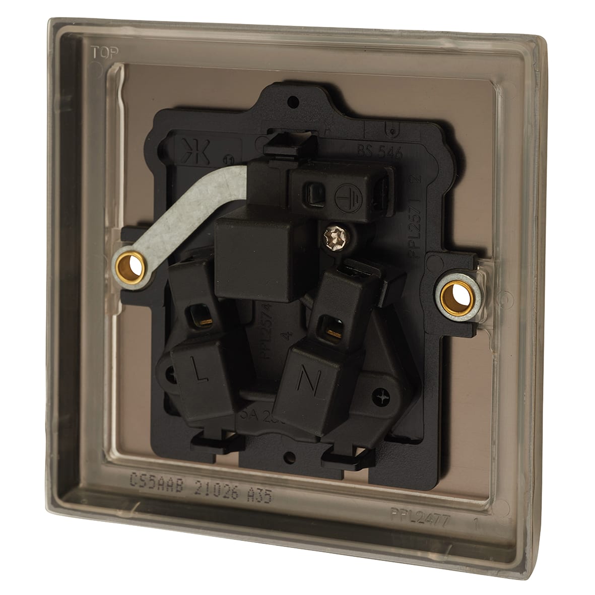 5A Unswitched Round Pin Socket - Antique Brass with Black Insert - view 2