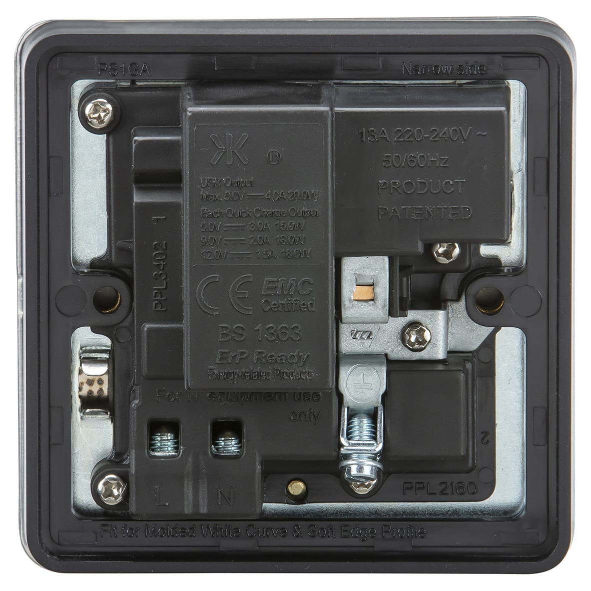 13A 1 Gang SP Type A/C Fastcharge USB Socket with 2 x USB - 4A - Antique Brass/Black - view 3