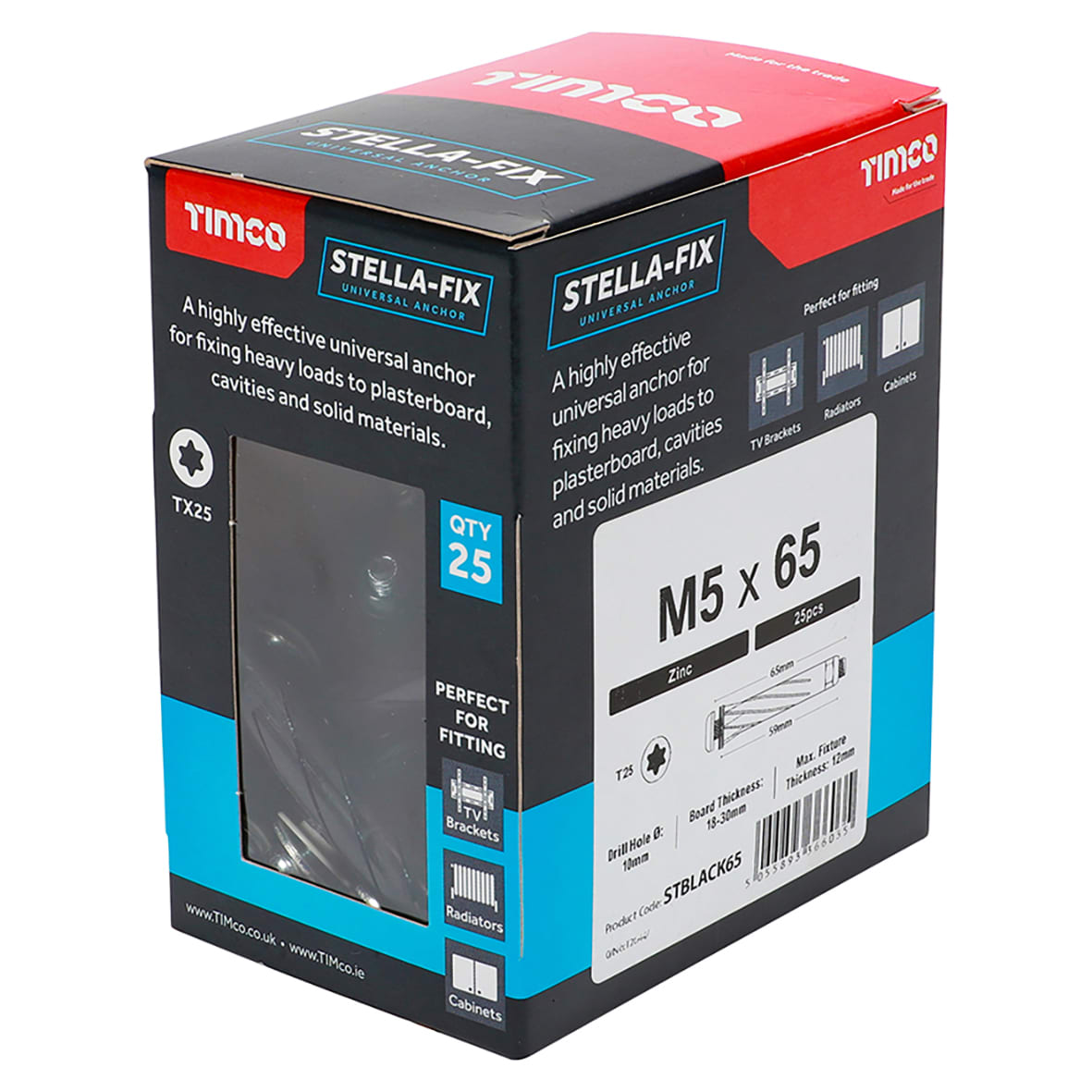 Stella Fixing Wall Anchor - M5 x 65mm - Black - view 3