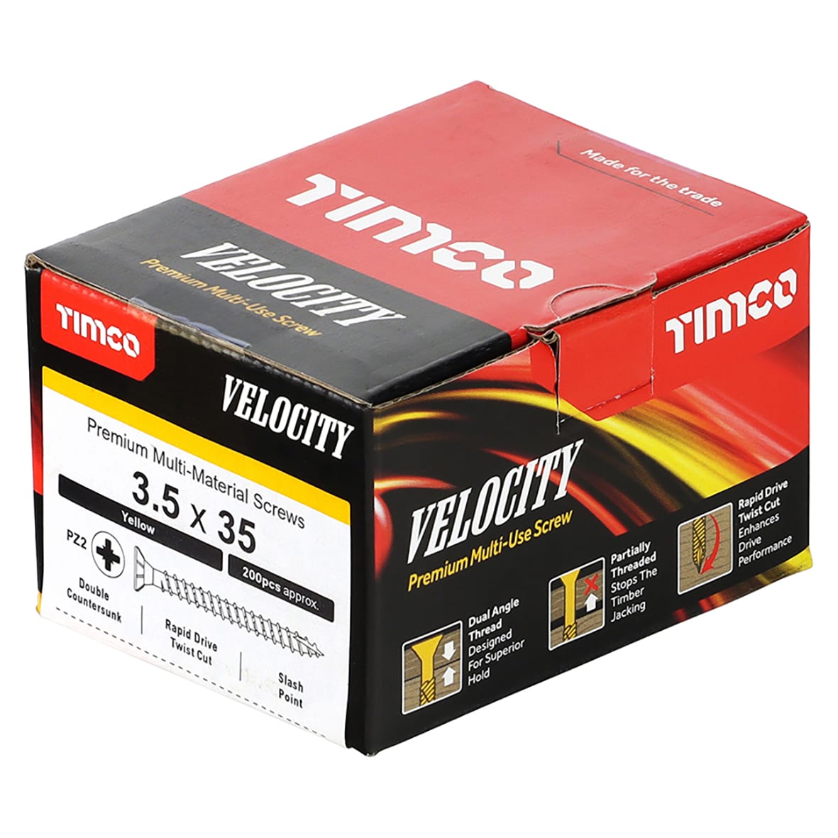 Velocity Pozi Countersunk Wood Screws - 3.5 x 35mm - Yellow Zinc - Pack of 200 - view 4