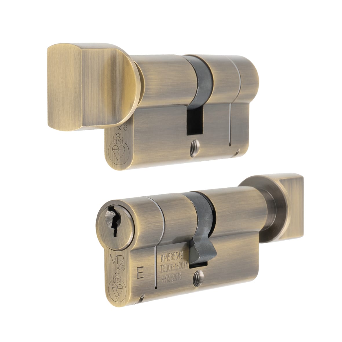 1 Star 6 Pin 70mm Euro Thumbturn Cylinder - 35 + 35mm - Antique Brass - Keyed to Differ - view 2