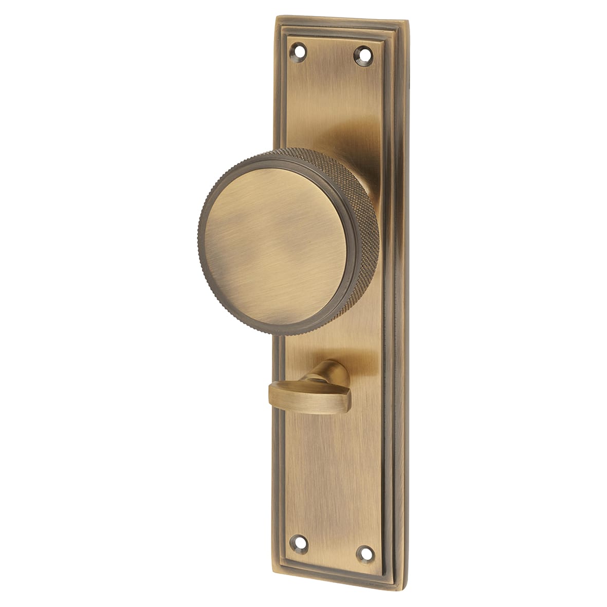 Antique Brass Knurled Bathroom Mortice Door Knob on Backplate - 205 x 52mm - Miller Range - view 2