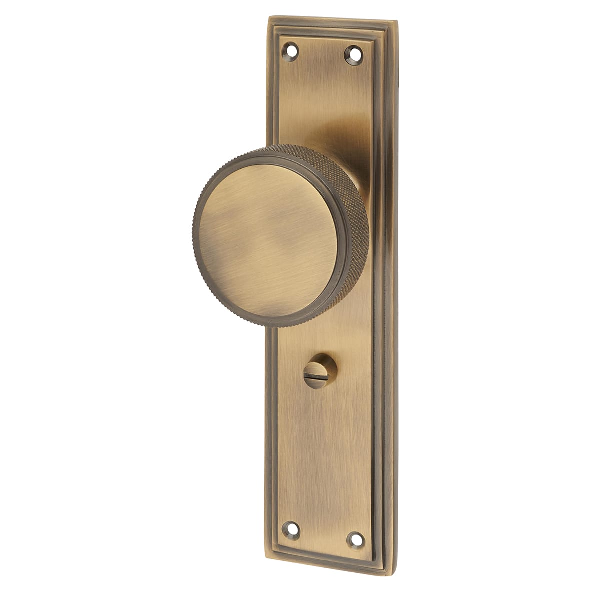 Antique Brass Knurled Bathroom Mortice Door Knob on Backplate - 205 x 52mm - Miller Range - view 3