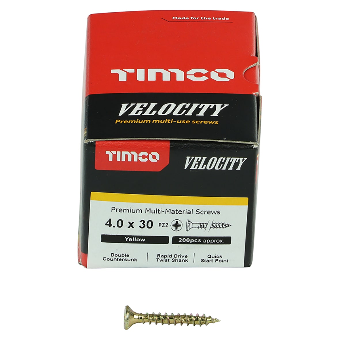 Velocity Pozi Countersunk Wood Screws - 4.0 x 30mm - Yellow Zinc - Pack of 200 - view 2
