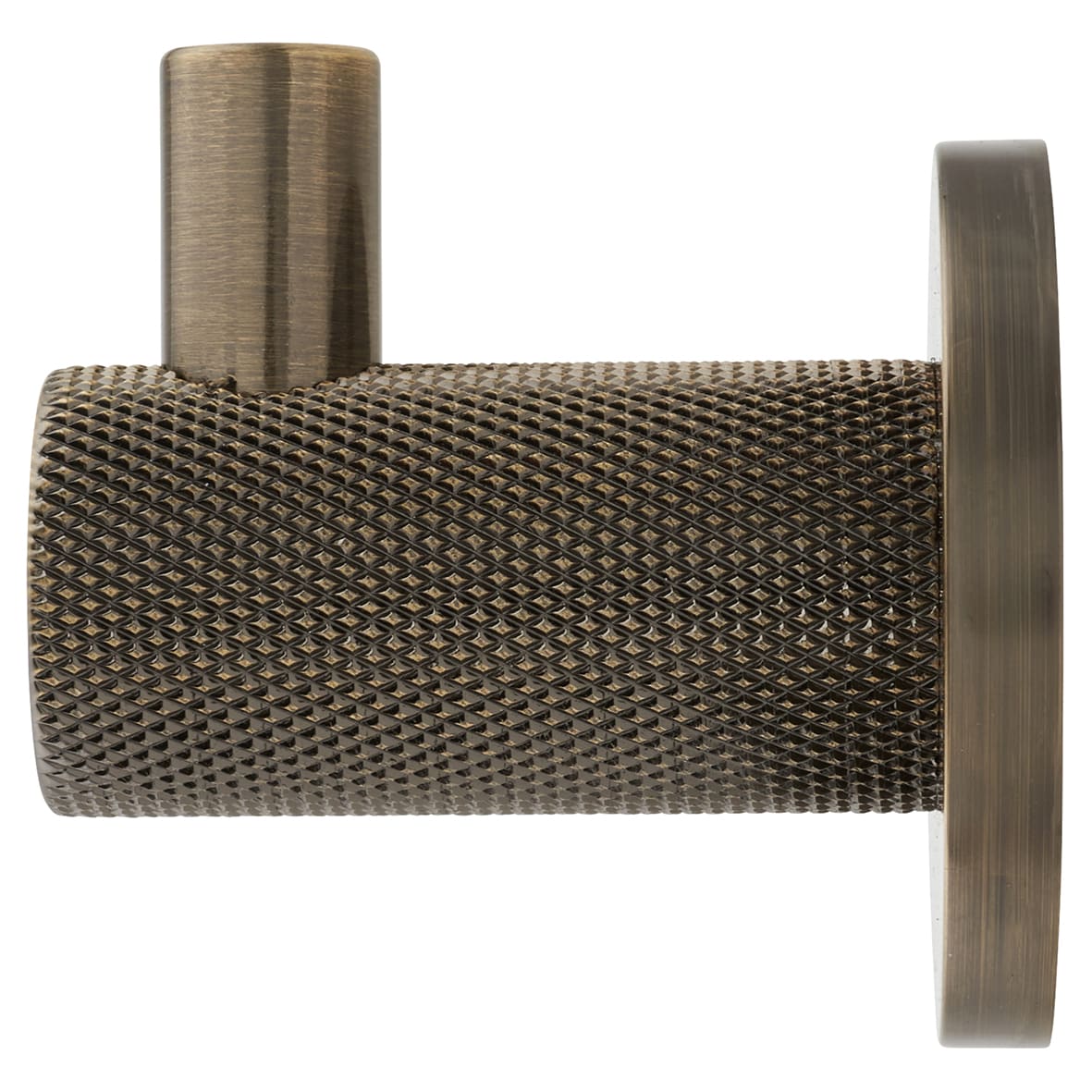 Knurled Single Coat Hook - 50 x 25mm - Antique Brass - view 2