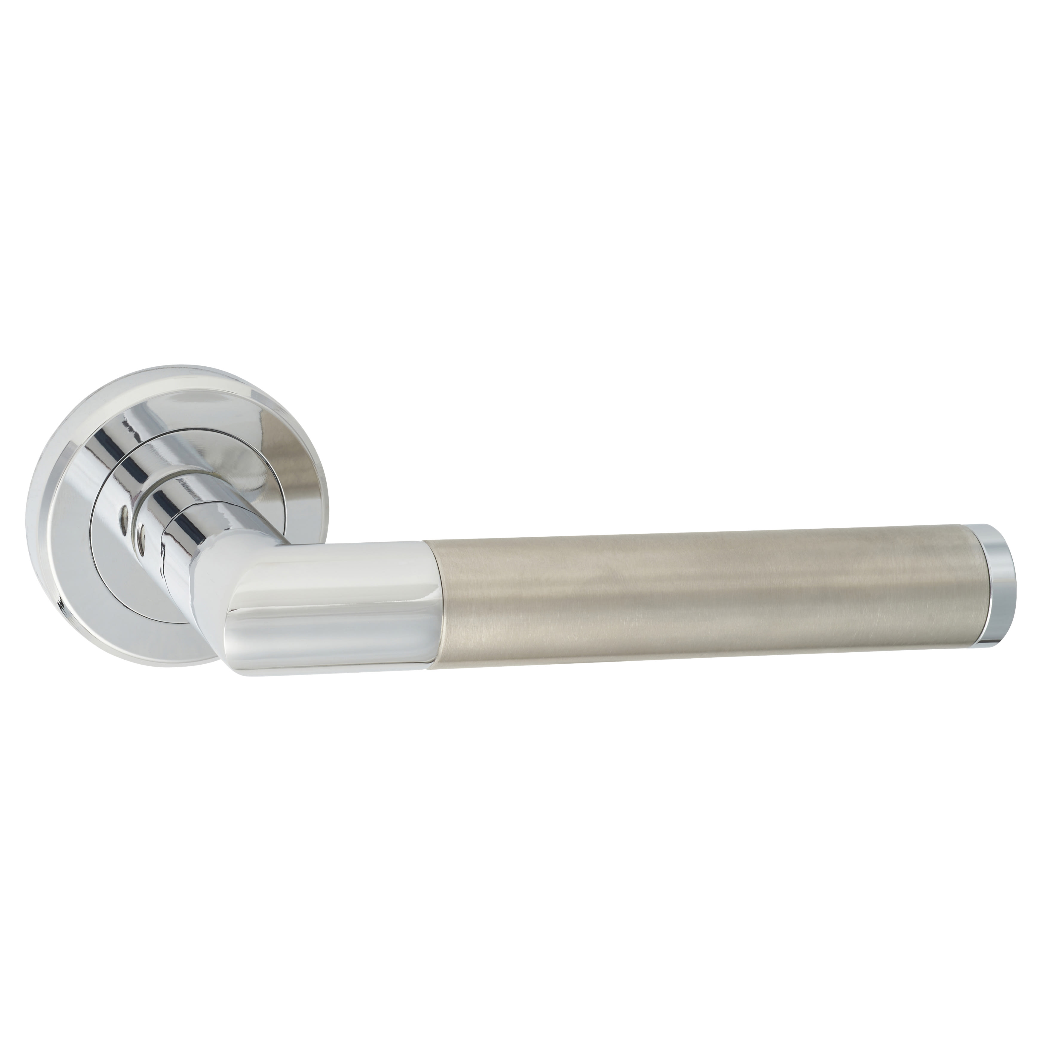 Brass Satin Nickel/Polished Chrome Door Handles on Round Rose - Trend Range - view 2