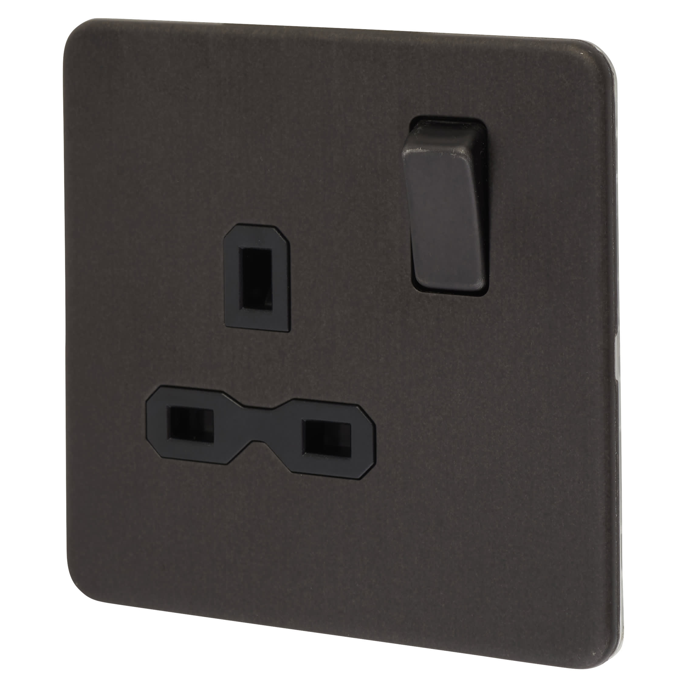 13A 1 Gang Screwless Flat Plate Switched DP Socket - Smoked Bronze/Black Inserts - view 2