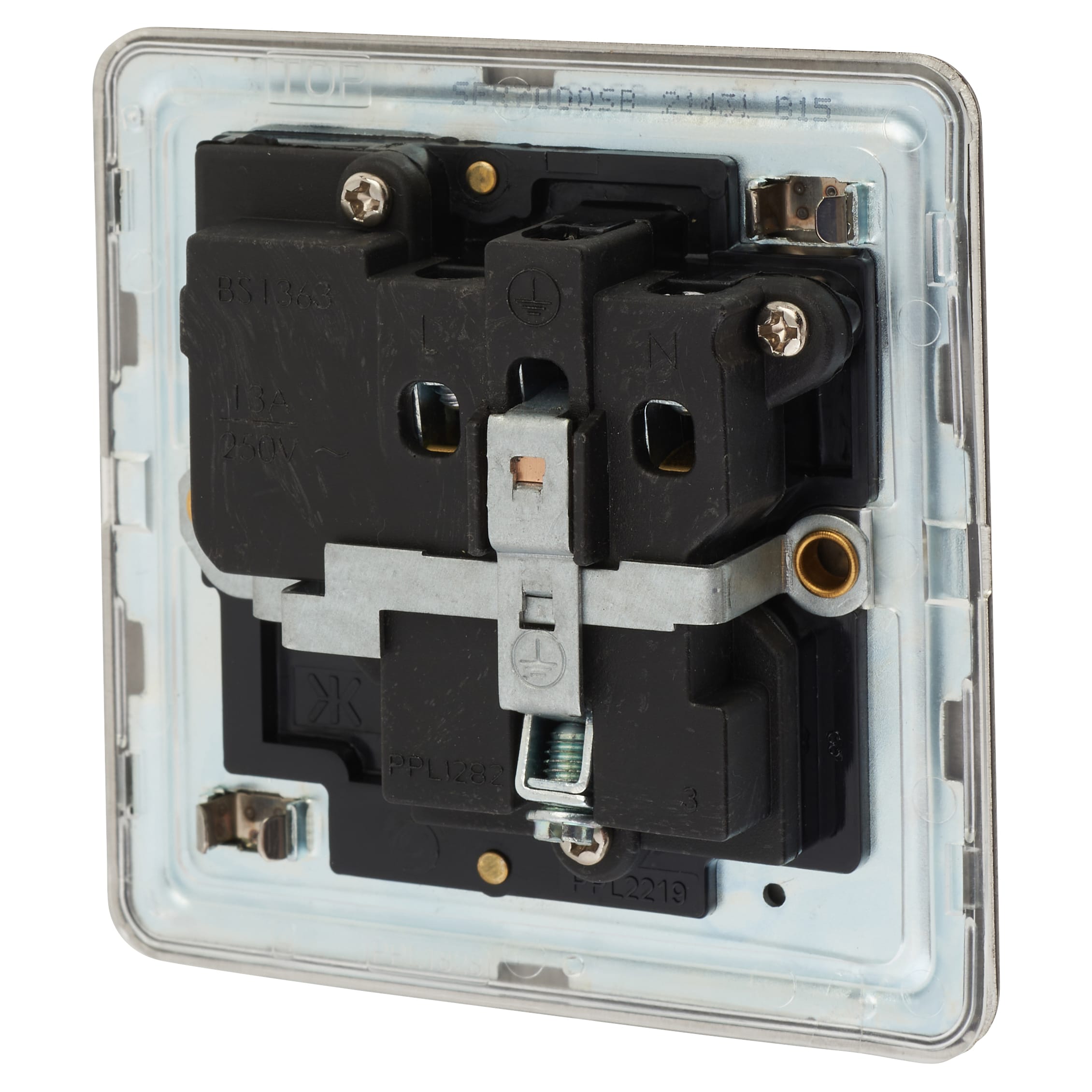 13A 1 Gang Screwless Flat Plate Switched DP Socket - Smoked Bronze/Black Inserts - view 3