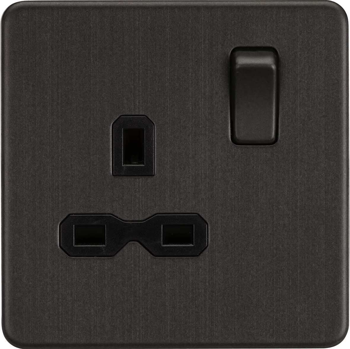 13A 1 Gang Screwless Flat Plate Switched DP Socket - Smoked Bronze/Black Inserts - view 4