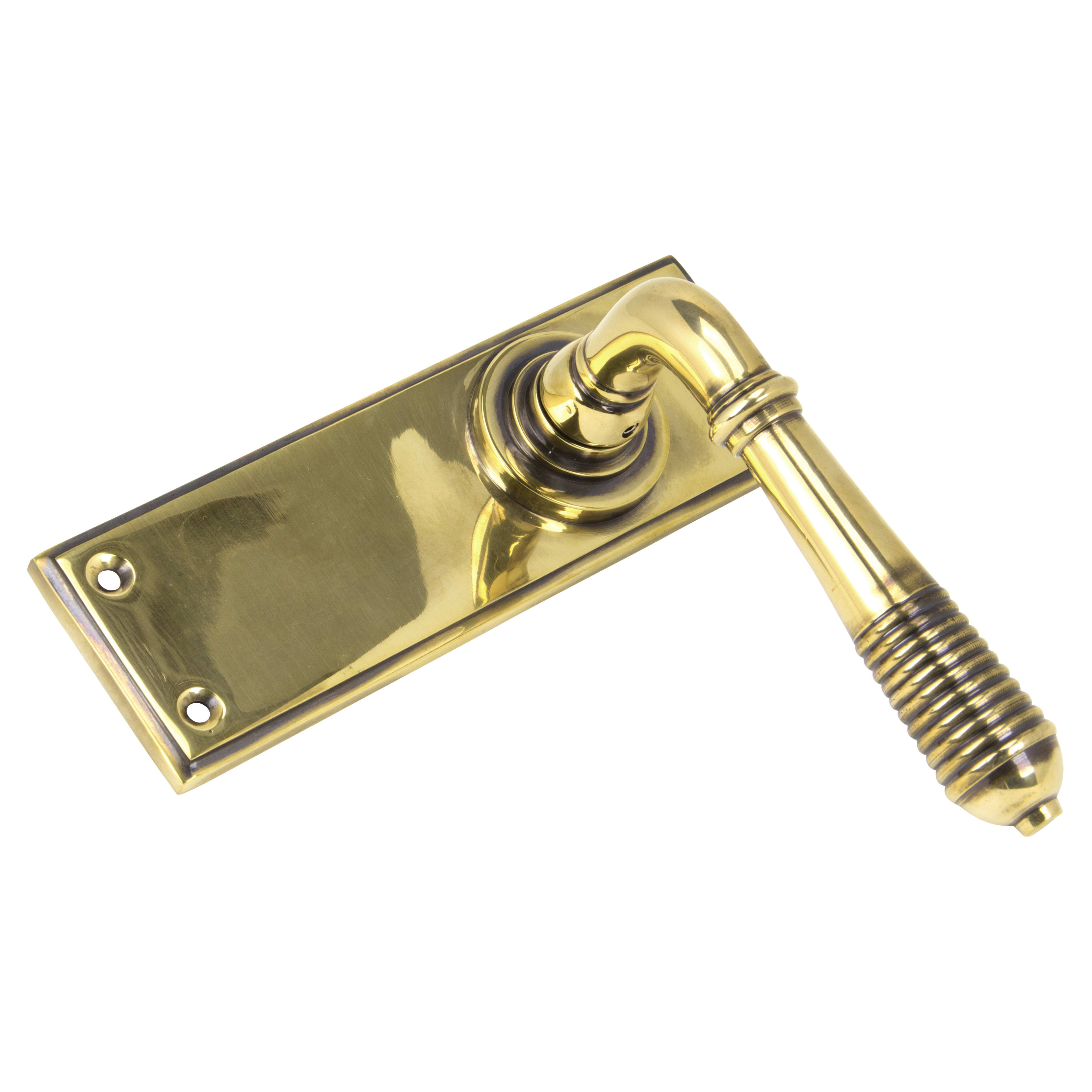 Aged Brass Reeded Latch Door Handles - 152 x 50mm - view 2