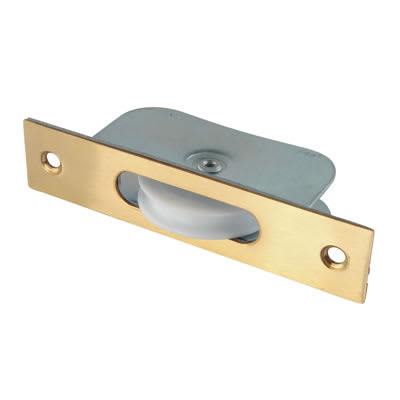 Square Axle Sash Window Pulley - 44mm Curved Nylon Wheel - Polished Brass - view 2