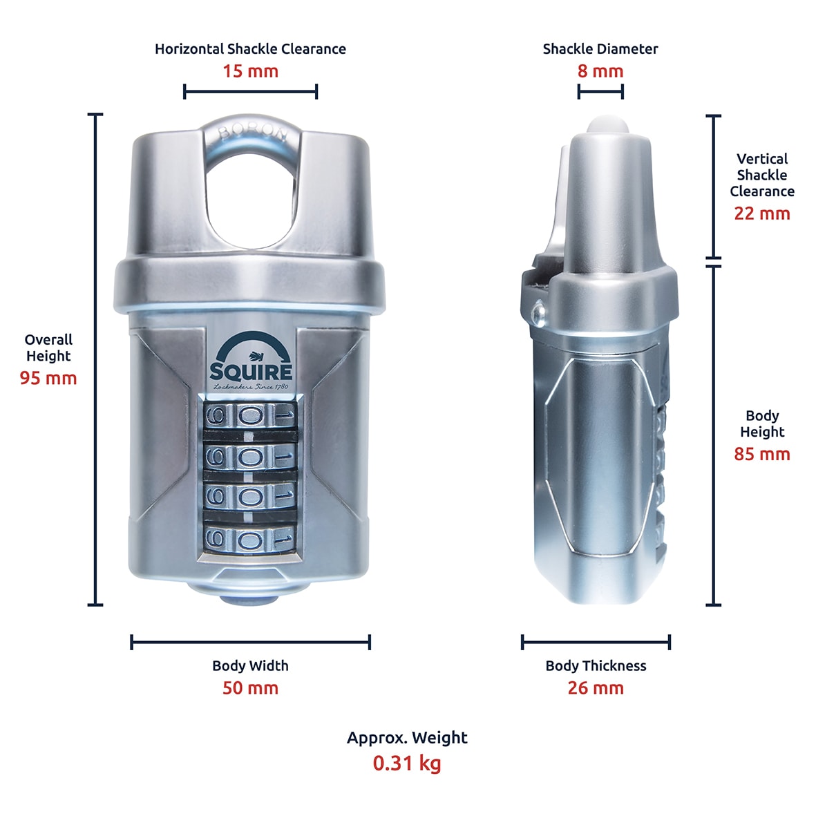 VULCAN COMBI 50CS Combination Closed Shackle Padlock - 50mm Body - 22 x 15mm Shackle - Blue - view 5