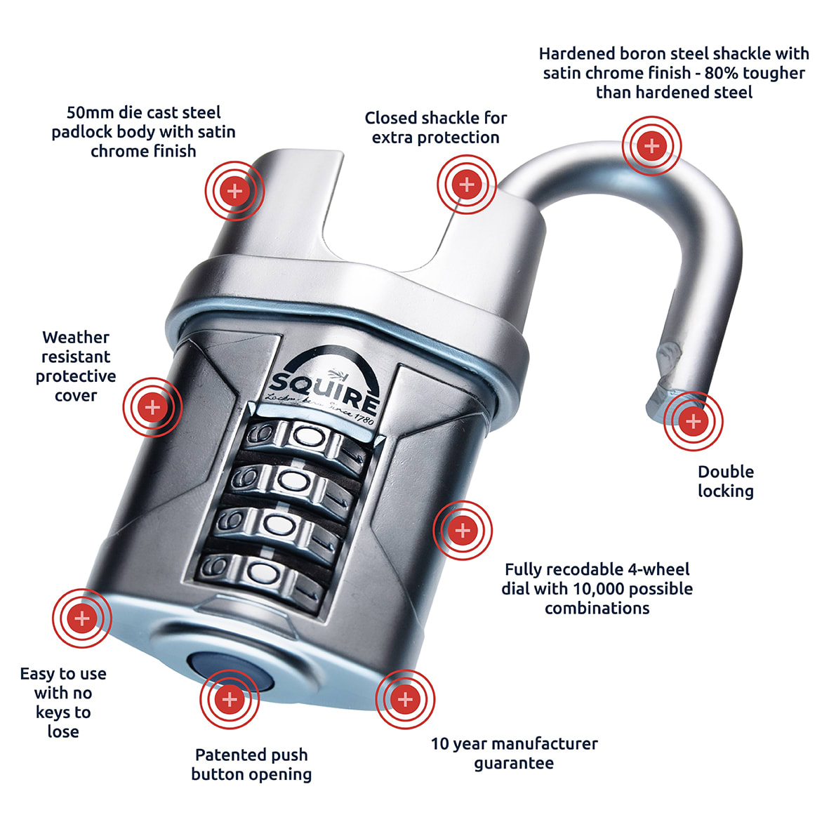 VULCAN COMBI 50CS Combination Closed Shackle Padlock - 50mm Body - 22 x 15mm Shackle - Blue - view 6