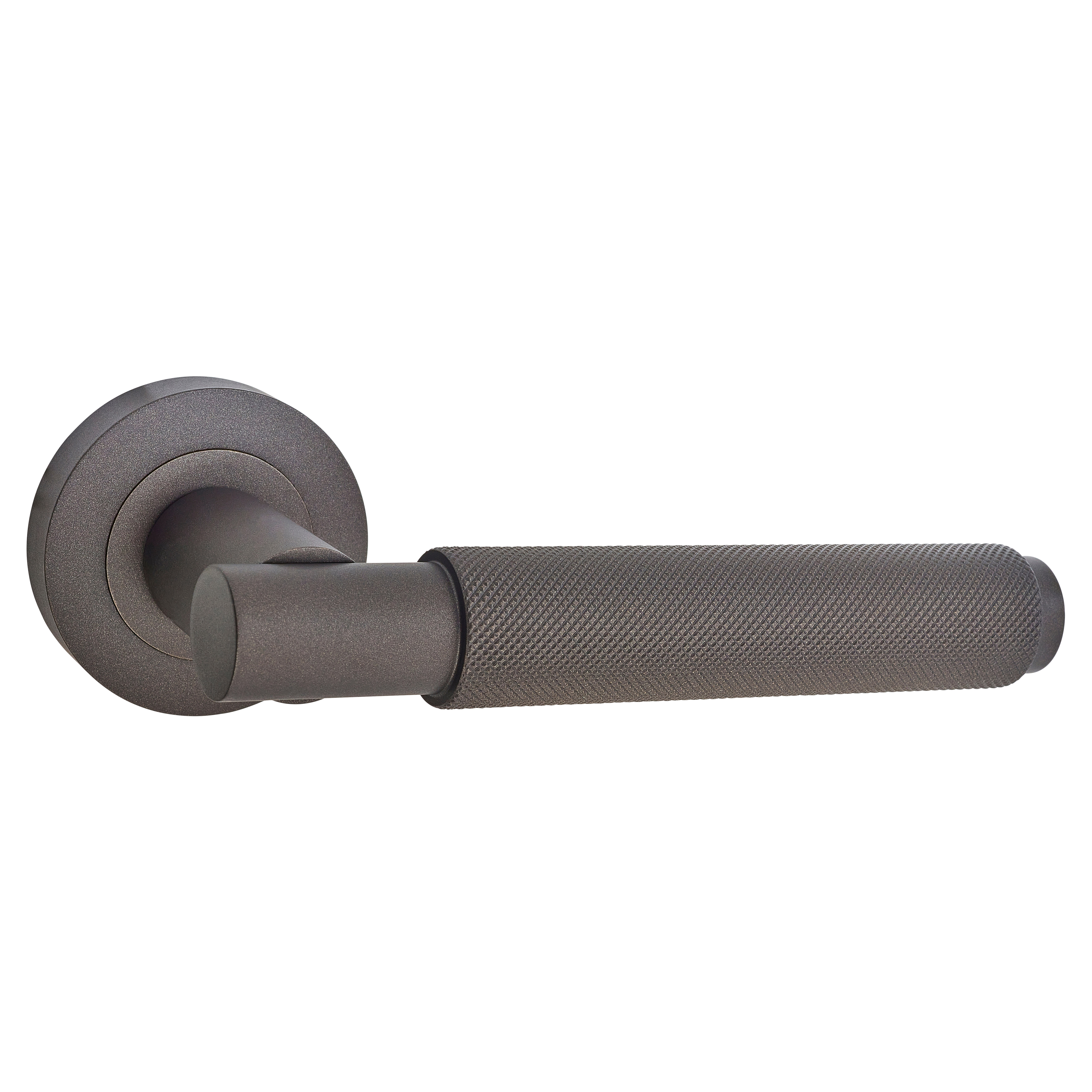 Brass Matt Bronze Knurled Door Handles on Round Rose - Varese Range - view 2