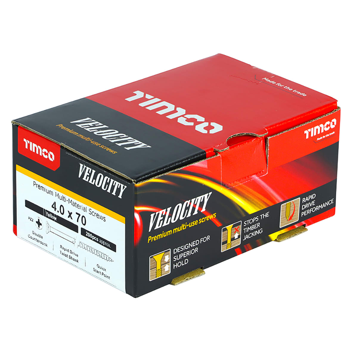 Velocity Pozi Countersunk Wood Screws - 4.0 x 70mm - Yellow Zinc - Pack of 200 - view 4