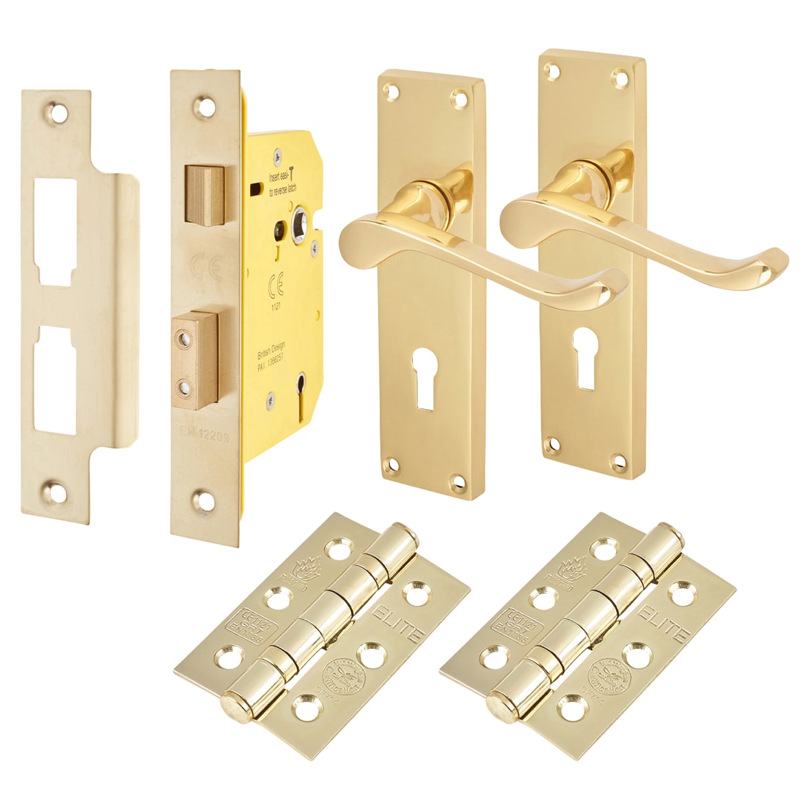 Polished Brass Victorian Scroll 3 Lever Sashlock Door Handles Pack - view 2