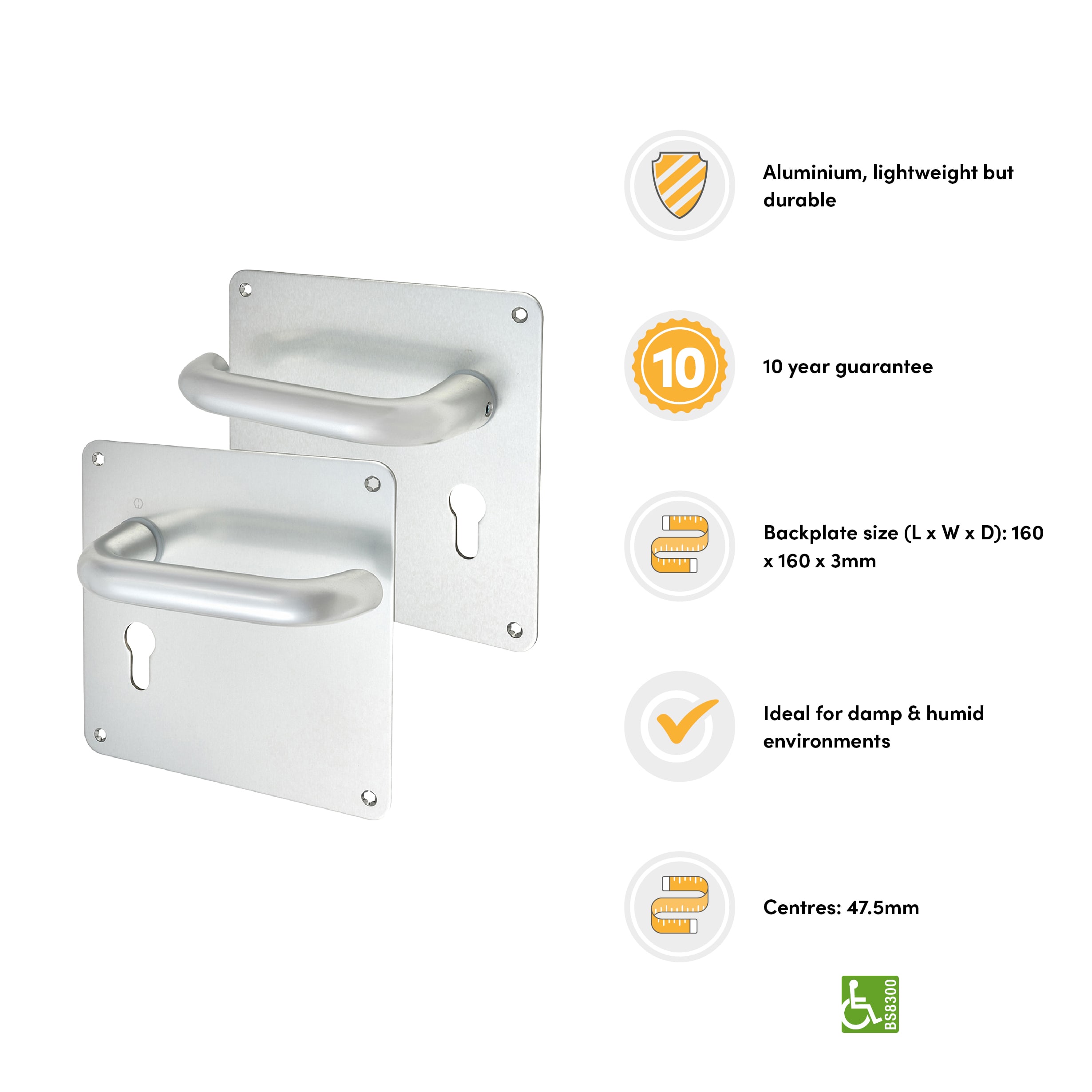 Satin Aluminium 20mm Return to Door Euro Lock Door Handles - 160 x 160mm - view 3