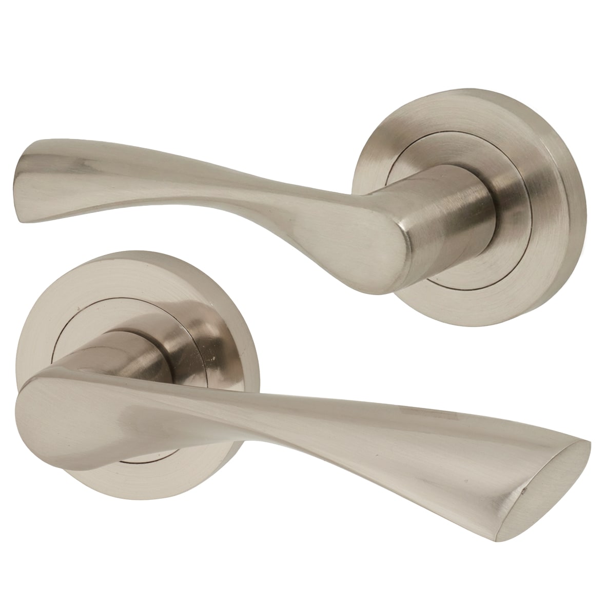 Satin Brass Bathroom Lock Door Handles on Rose Pack - Emily Range - view 2