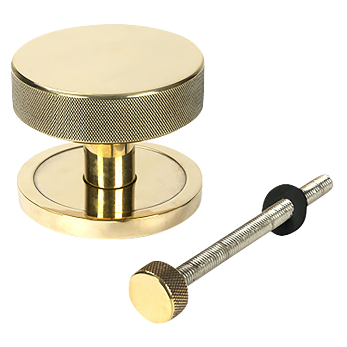 Brompton Aged Brass Round Knurled Centre Door Knob - 90mm Rose Diameter - view 2
