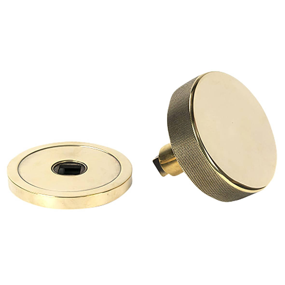 Brompton Aged Brass Round Knurled Centre Door Knob - 90mm Rose Diameter - view 3