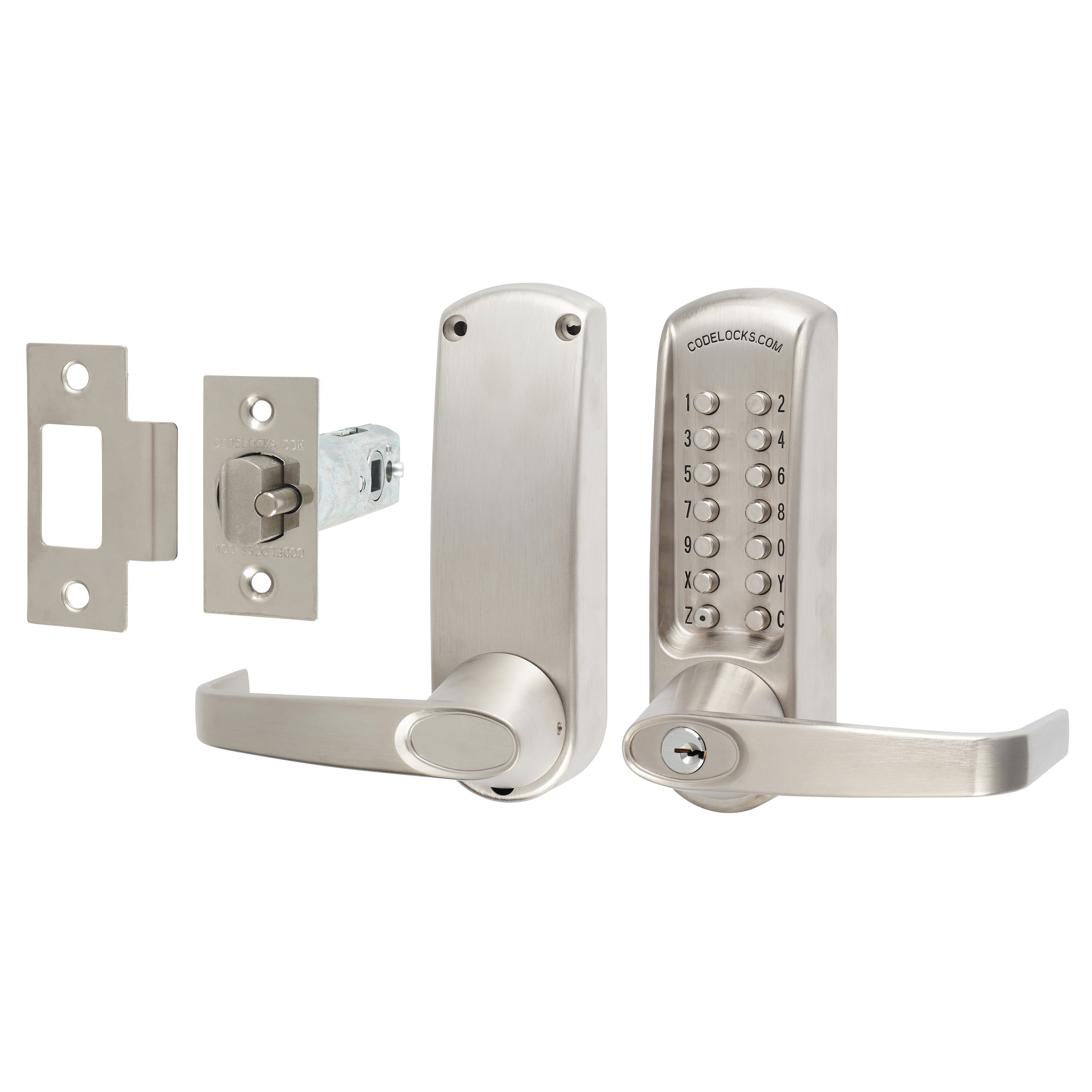 Push Button Code Lock and Latch with Key Override - Code Free - Brushed Steel - view 2
